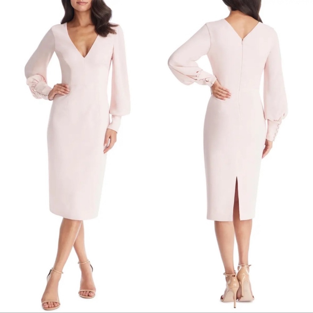 Dress The Population Norah Plunge Body-Con Dress in Powder Blush Size S